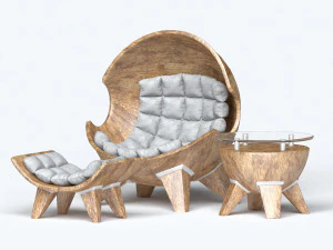 armchair sphere with ottoman and table 3D Model