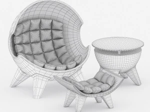 armchair sphere with ottoman and table 3D Model