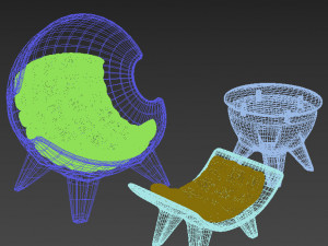 armchair sphere with ottoman and table Model 3D