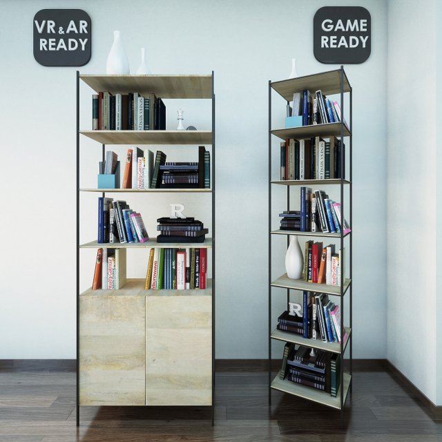 bookshelf 03 vr ar game ready 3D Model .c4d .max .obj .3ds .fbx .stl .blend 