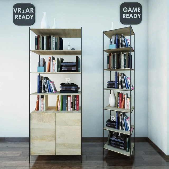 bookshelf 03 vr ar game ready 3D Model .c4d .max .obj .3ds .fbx .stl .blend