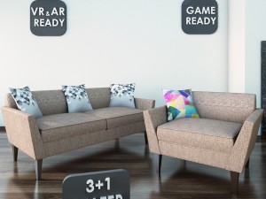 sofa02 vr ar game ready 3D Model