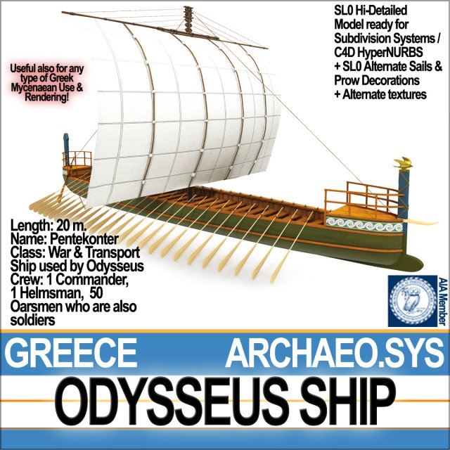 greek homeric odysseus ship Model 3D .c4d .max .obj .3ds .fbx .stl .blend 