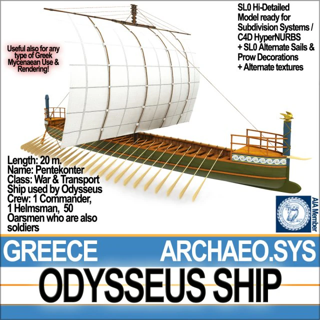greek homeric odysseus ship 3D Model .c4d .max .obj .3ds .fbx .stl .blend 