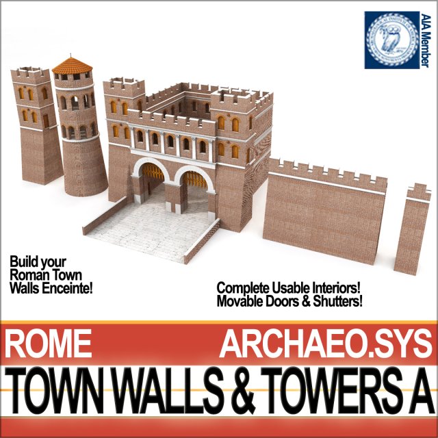 ancient roman town walls and towers a 3D Model .c4d .max .obj .3ds .fbx .stl .blend 