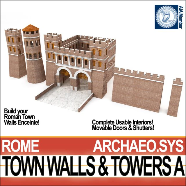 ancient roman town walls and towers a 3D Model .c4d .max .obj .3ds .fbx .stl .blend 