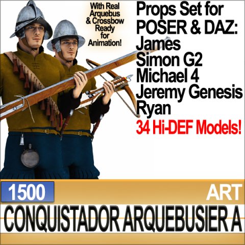 conquistador arquebusier props poser daz a 1500 3D Model .c4d .max .obj .3ds .fbx .stl .blend 