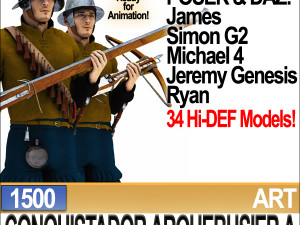 conquistador arquebusier props poser daz a 1500 Modelo 3D
