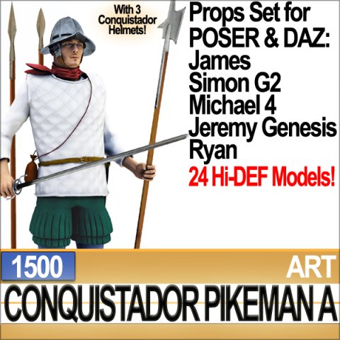 conquistador pikeman props poser daz a 1500 3D 모델 .c4d .max .obj .3ds .fbx .stl .blend 