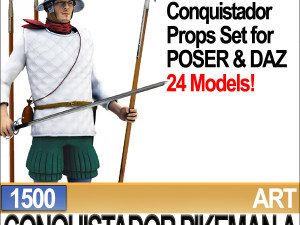 conquistador pikeman props poser daz a 1500 3D 모델