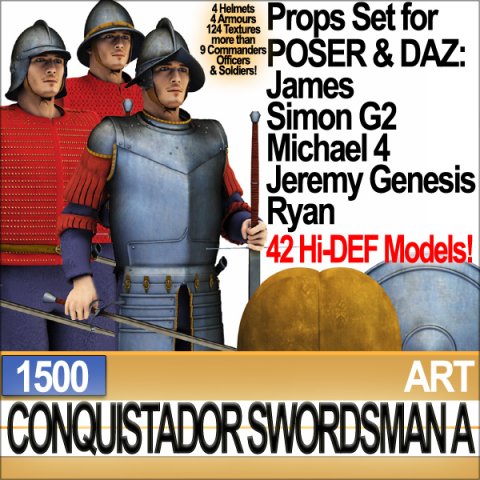 conquistador swordsman props poser daz a 1500 Modello 3D .c4d .max .obj .3ds .fbx .stl .blend 
