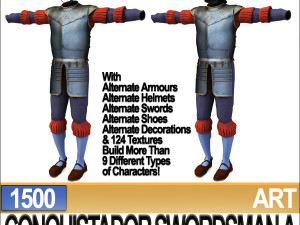 conquistador swordsman props poser daz a 1500 Modello 3D