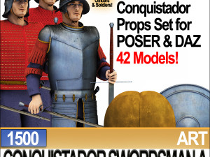 conquistador swordsman props poser daz a 1500 Modello 3D