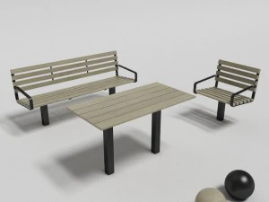 botanische buitentafel bank en stoel 3D Model