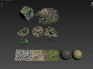 mossy stones bundle 001 3D Model