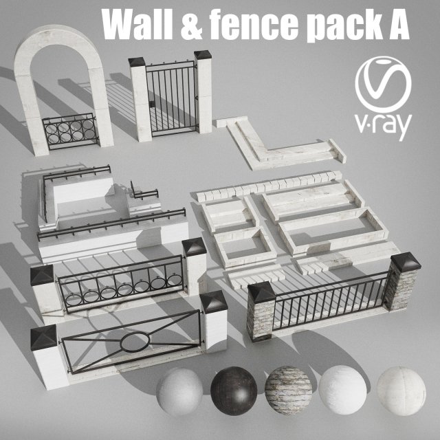 wall and fence pack a collection Model 3D .c4d .max .obj .3ds .fbx .stl .blend 