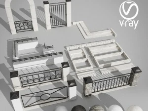 mur et cl&ocirc;ture emballent une collection Modèle 3D