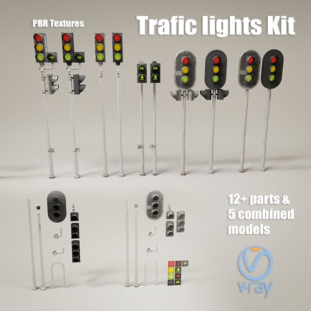 trafic lights kit collection of trafic lights 3D 모델 .c4d .max .obj .3ds .fbx .stl .blend 