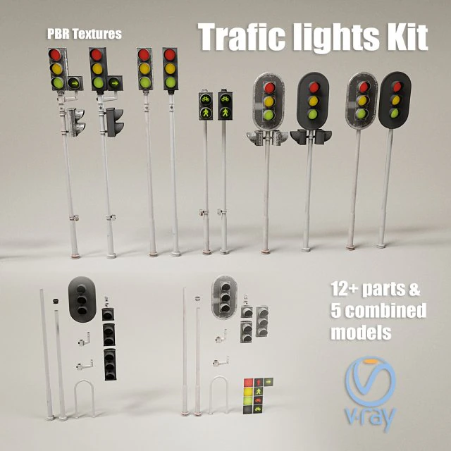 trafic lights kit collection of trafic lights 3D Model .c4d .max .obj .3ds .fbx .stl .blend 