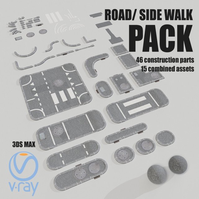 road asset pack collection 3D Модель .c4d .max .obj .3ds .fbx .stl .blend 