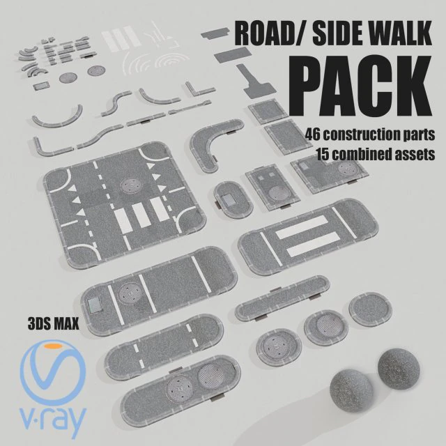 road asset pack collection 3D Model .c4d .max .obj .3ds .fbx .stl .blend 