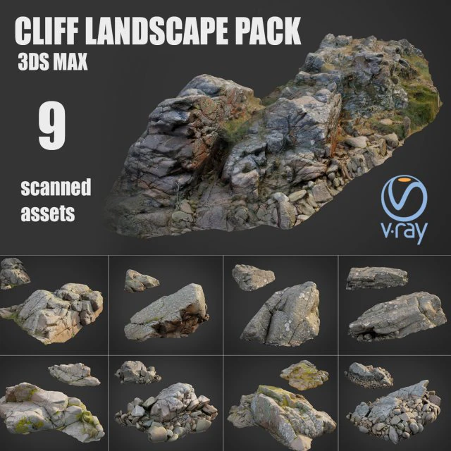 cliff landscape pack bundle 3D Model .c4d .max .obj .3ds .fbx .stl .blend