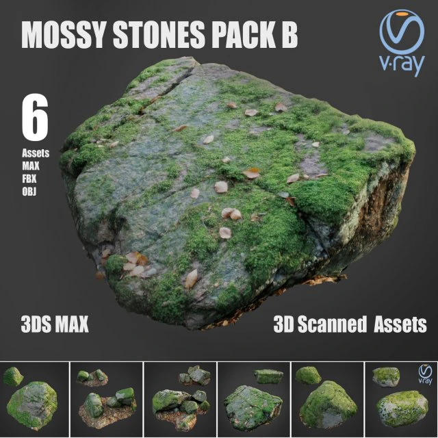 mossy stones bundle b 3D Model .c4d .max .obj .3ds .fbx .stl .blend 