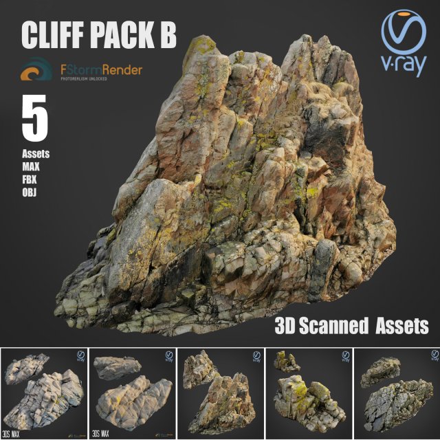 cliff pack b bundle 3D 모델 .c4d .max .obj .3ds .fbx .stl .blend 