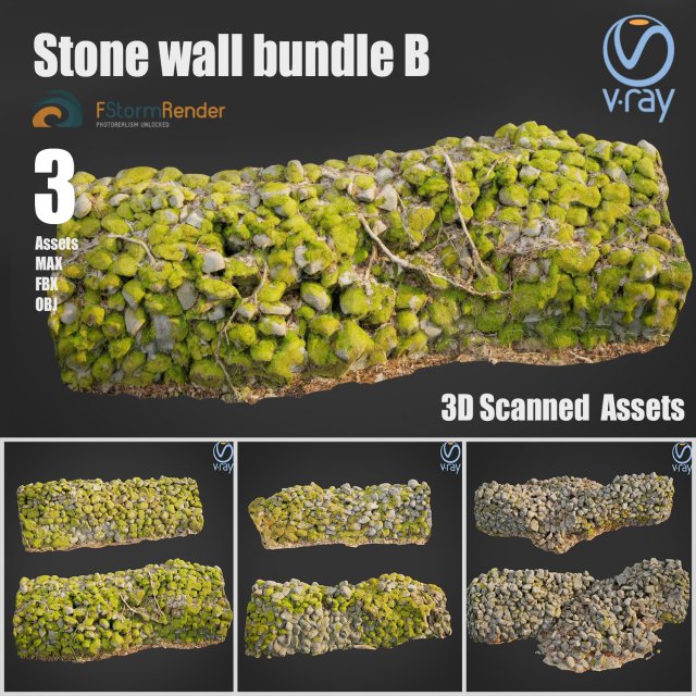 stone wall bundle b 3D Model .c4d .max .obj .3ds .fbx .stl .blend 
