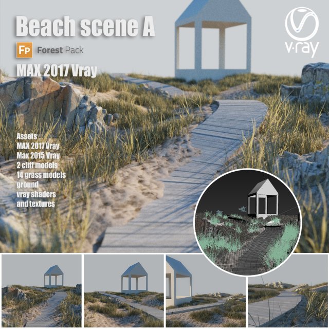 beach scene a 3Dモデル .c4d .max .obj .3ds .fbx .stl .blend 