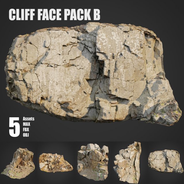 cliff face pack b bundle 3D 모델 .c4d .max .obj .3ds .fbx .stl .blend 