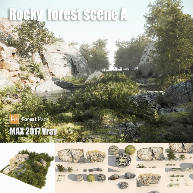 rocky forest scene a 3D 模型 .c4d .max .obj .3ds .fbx .stl .blend 
