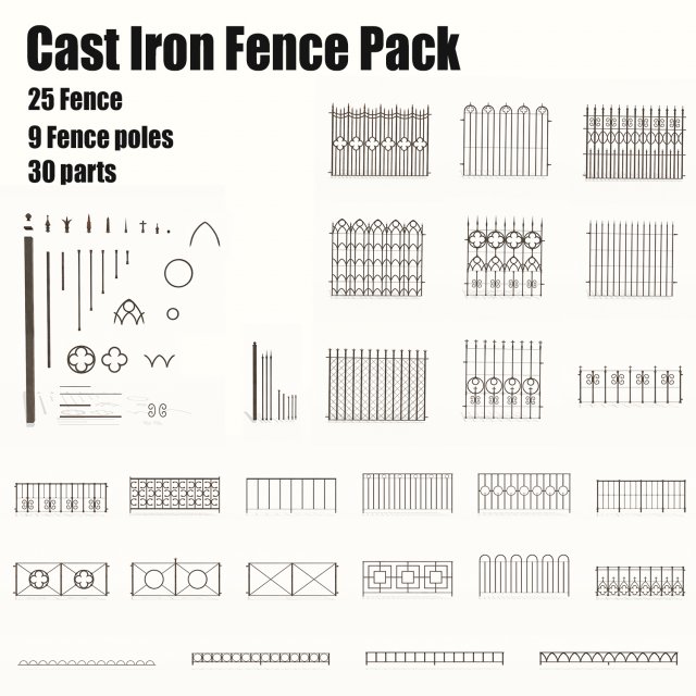 cast iron fence pack 3Dモデル .c4d .max .obj .3ds .fbx .stl .blend 