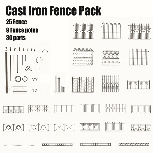 cast iron fence pack 3D Model .c4d .max .obj .3ds .fbx .stl .blend 