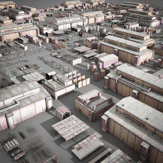 lowpoly buildings industry 3D Model .c4d .max .obj .3ds .fbx .stl .blend 