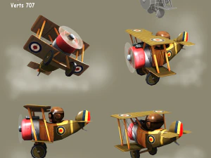low poly ww1 cartoon biplane 3D Model