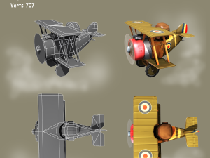 low poly ww1 cartoon biplane 3D Model