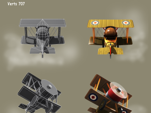 low poly ww1 cartoon biplane 3D Model
