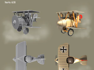 low poly ww1 cartoon biplane - albatros 3D Model