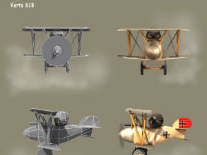 low poly ww1 cartoon biplane - albatros Model 3D