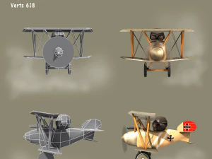 low poly ww1 cartoon biplane - albatros 3D Model