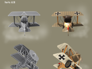 low poly ww1 cartoon biplane - albatros Model 3D
