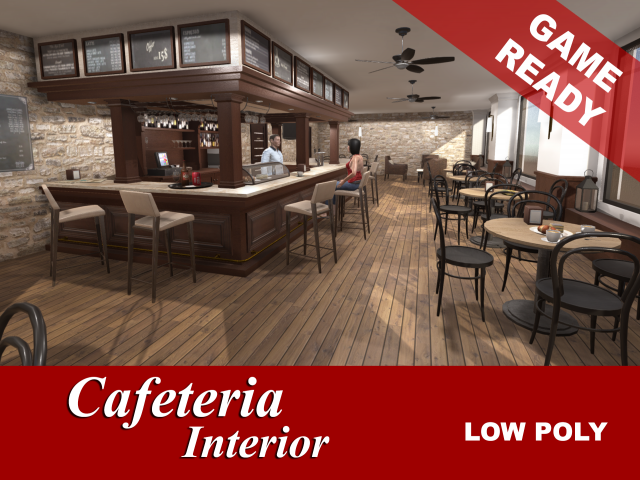 cafeteria interior 3D Модель .c4d .max .obj .3ds .fbx .stl .blend 