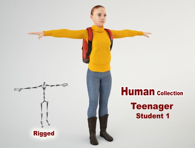 teenager student 1 3D Model .c4d .max .obj .3ds .fbx .stl .blend 