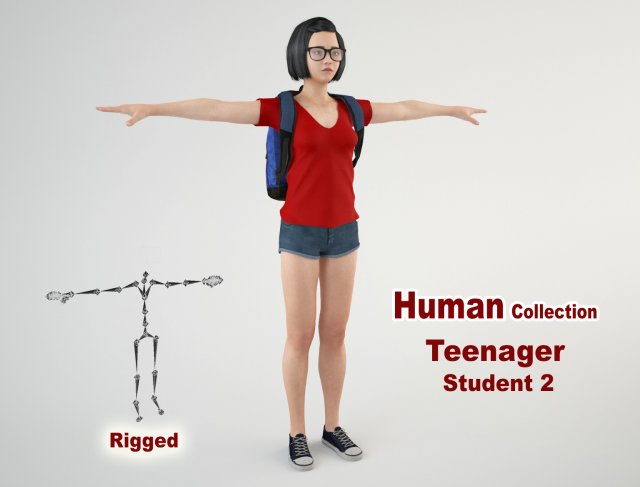 teenager student 2 3D Модель .c4d .max .obj .3ds .fbx .stl .blend 