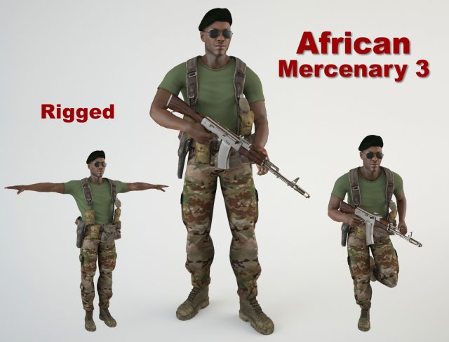 african mercenary 3 Modello 3D .c4d .max .obj .3ds .fbx .stl .blend 