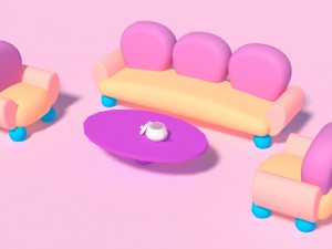 cartoon sofa set low poly 3D-Modell