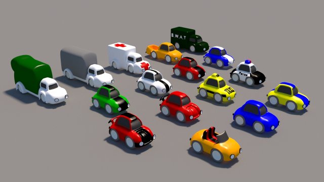 cartoon low poly car pack Model 3D .c4d .max .obj .3ds .fbx .stl .blend 