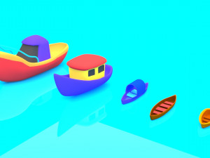 cartoon boat set 3D Model