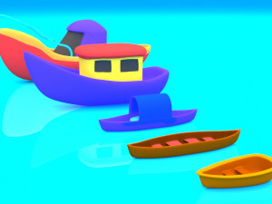 cartoon boat set 3D मॉडल